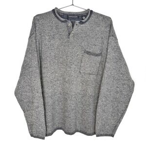 Vintage Structure Mens Medium Gray Lambswool Rabbit Hair Blend‎ Henley Sweater